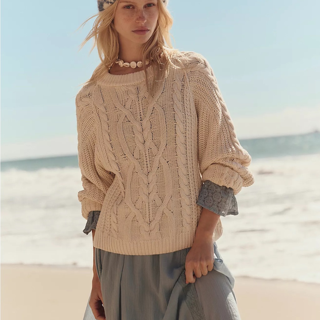 Free People Cream Cable Knit Sweater